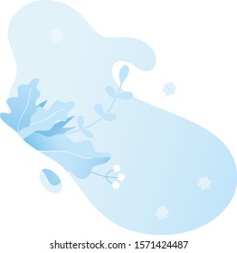 Abstract winter background. Vector art outdoor design. Christmas card winter landscape with snowflakes, plant and flowers on isolated gradient background. Illustration for cards, banners, invitations