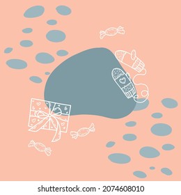 abstract winter background with vector elements. Gifts and mittens.
