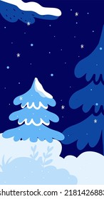Abstract winter backgrounds for social media streams. Colorful winter banners with falling snowflakes, snowy trees. Winter scenes. use for event invitation, discount voucher, advertisement.