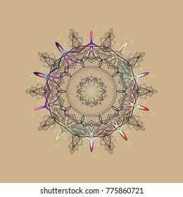 Abstract winter beige, gray and neutral ornament. Vector illustration. Isolated cute snowflakes on colorful background. Round vector snowflake. Fine snowflake.