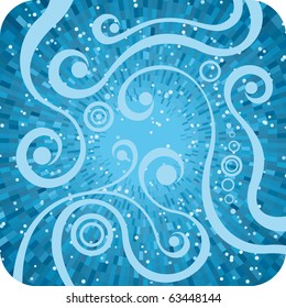 Abstract winter blue background with floral elements