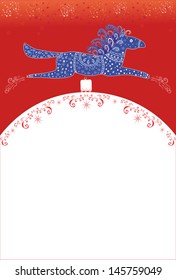 Abstract winter blue background with a horse drawn