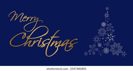 Abstract winter blue background with snowflakes Christmas tree.Vector illustration. It can be used in postcards, web design, advertising, and social media.