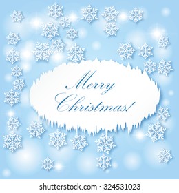 Abstract winter, blue background with snowflakes. Merry Christmas. Vector illustration.