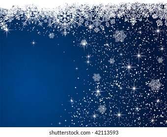 Abstract winter blue background, with snowflakes, illustration