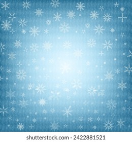 Abstrakte Winter-blaue Hintergrund, weiße Schneeflocken. Winterschnee-Overlay, Banner und Deckel. Vektorgrafik.