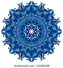 Abstract Winter Blue Ethnic Geometric Mandala Background