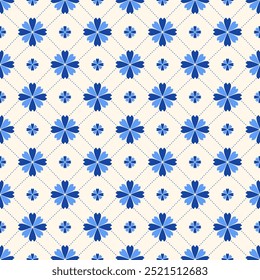 Abstrakter Winter Blaue Blumen Monogramm Nahtloses Muster Vektor. Design für Wrapping, Stoff, Mode, Teppich, Teppich, Tischdecke, Stickerei, Handarbeit, Weben. Geometrische ethnische Tradition.