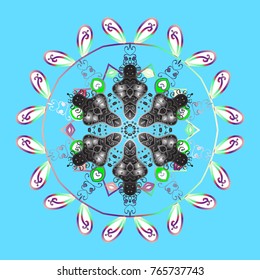Abstract winter blue, gray and white ornament. Fine snowflake. Round vector snowflake. Isolated cute snowflakes on colorful background. Vector illustration.