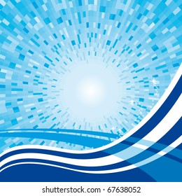 Abstract winter blue shine background with waves