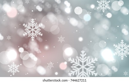 Abstract winter blurred snowflakes background. Vector illustration.