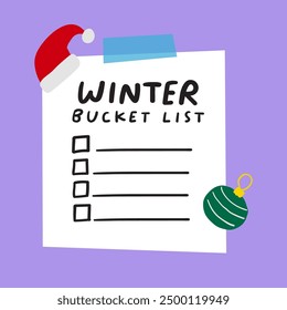 Abstract winter bucket list. Vector design. Flat illustration on purple background.