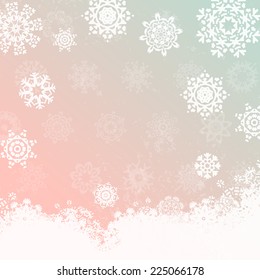 Abstract winter card background with snowflakes. Xmas celebration design. Christmas or New Year card backdrop. Snowflakes, snow, frosty, winter vector elements.