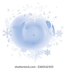 Resumen del patrón navideño de invierno con nubes de color azul sobre fondo blanco. Textura de salpicadura de agua de color azul. Mancha verde pastel. Fondo de color azul.