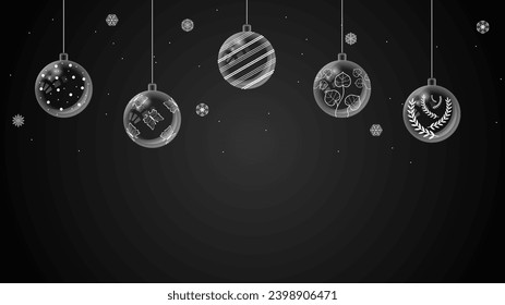 Abstract Winter Christmas Xmas Balls Holiday Decorations Celebration Happy New Year Black Dark Background Wallpaper Vector Design Style