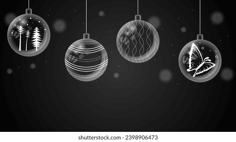 Abstrakte Winter-Weihnachtsbälle Feiertage Fröhliche Neujahrsfeier Schwarzer dunkler Hintergrund Bildschirmhintergrund Vectordesign Stil