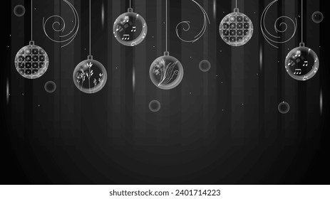 Abstract Winter Christmas Xmas Balls Holiday Decorations Celebration Happy New Year Black Dark Background Wallpaper Vector Design Style