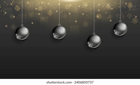 Abstract Winter Christmas Xmas Balls Holiday Decorations Celebration Happy New Year Black Dark Background Wallpaper Vector Design Style