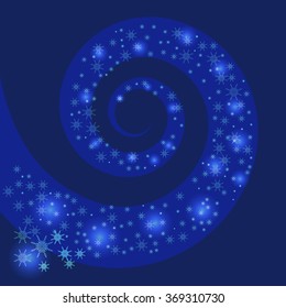 Abstract winter dark blue background with spiral and snowflakes
