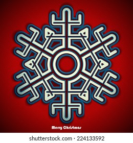Abstract winter design with snowflake on striped background and space for text. Vector illustration.