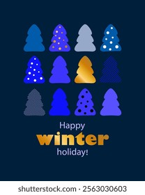 Abstract winter festive forest card, print or poster. New Year and winter theme. Vector illustration. Abstract trees.