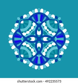 Abstract winter floral mandala, cold colored vector illustration