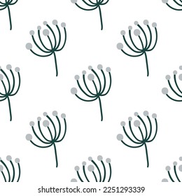 Abstract winter floral seamless pattern. Cute wild flowers.