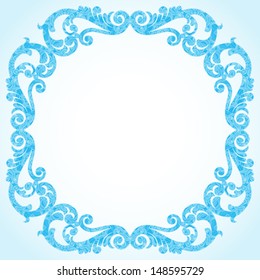 Abstract winter frame with space for text. Ornament frame in Victorian style. Element for design. It can be used for decorating of invitations, greeting cards, decoration for bags and clothes.