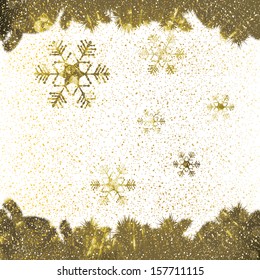 Abstract winter golden snowflakes background 