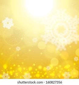 Abstract winter golden snowflakes background 