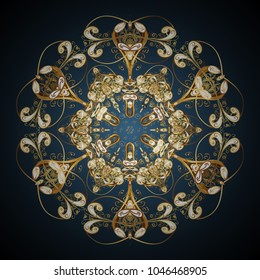 Abstract winter gray, blue and brown ornament. Isolated cute snowflakes on colorful background. Round vector snowflake. Vector illustration. Fine snowflake.