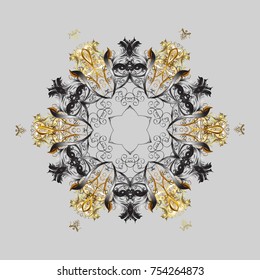 Abstract winter gray, brown and beige ornament. Fine snowflake. Isolated cute snowflakes on colorful background. Vector illustration. Round vector snowflake.