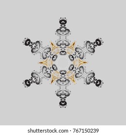Abstract winter gray, brown and beige ornament. Vector illustration. Fine snowflake. Isolated cute snowflakes on colorful background. Round vector snowflake.