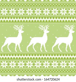 Abstract winter green background with deer and snowflakes