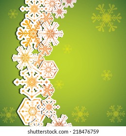 Abstract winter green snowflakes background 