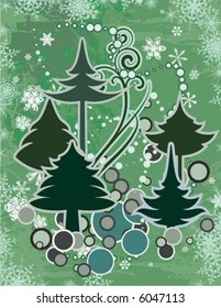 Abstract winter grunge background with pine trees, vector illustration series.