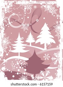 Abstract winter grunge background with pine trees, vector illustration series.