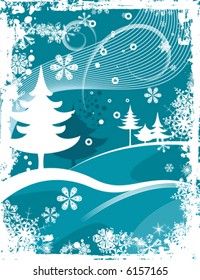 Abstract winter grunge background with pine trees, vector illustration series.