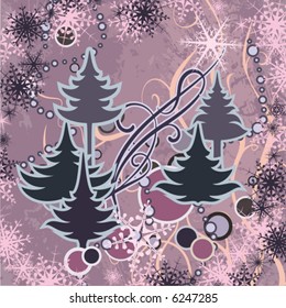 Abstract winter grunge background with pine trees, vector illustration series.