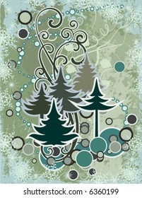 Abstract winter grunge background with pine trees, vector illustration series.