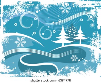 Abstract winter grunge background with pine trees, vector illustration series.
