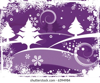 Abstract winter grunge background with pine trees, vector illustration series.