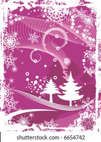 Abstrakter Wintergrunge-Hintergrund mit Kiefern, Vektorgrafik-Reihe.