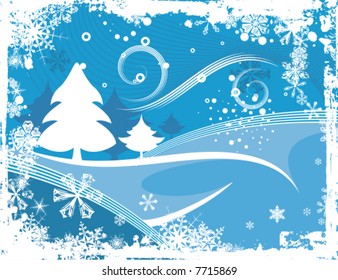 Abstract winter grunge background with pine trees, vector illustration series.