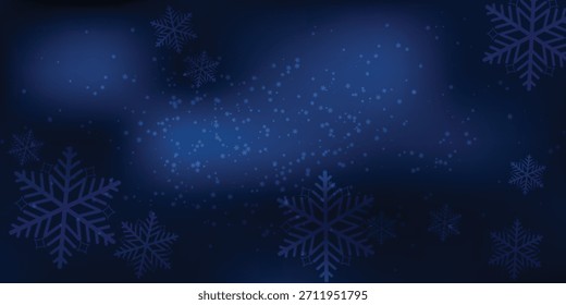 Abstract Winter Holiday Background with Falling Snowflakes and Deep Blue Bokeh Effect