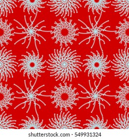 Abstract winter holiday seamless pattern with geometrical stars, flowers or snowflakes.