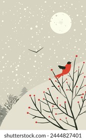 abstract winter illustration, winter greeting card, lanscape