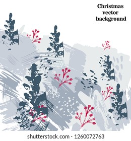 abstract winter landscape background prints, dabs, paint, strokes, vector, for decorating cards and invitations