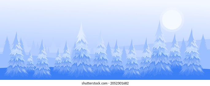 Abstract winter landscape with firs forest. Vector illustration