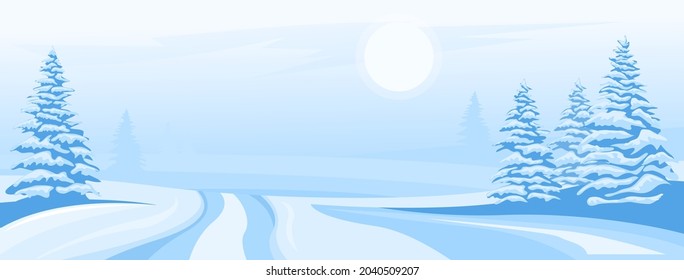 Abstract winter landscape with firs and road